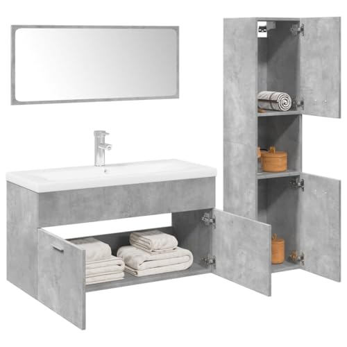 Juroupi Juego Muebles de baño 4 pzas Muebles baño Conjunto Muebles de baño Muebles auxiliares de baño Madera contrachapada Gris hormigón - 3324881