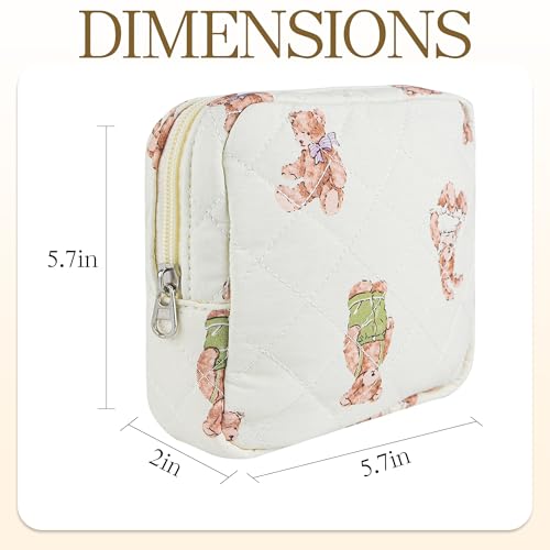 Small Floral Quilted Makeup Bag, Coquette Aesthetic Travel Toiletry Organizer for Women, Lightweight Cotton Cosmetic Pouch2