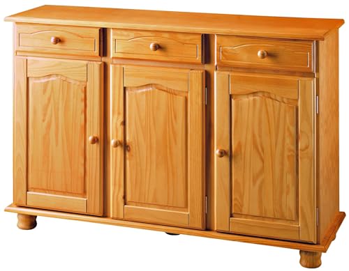 Moblit, Aparador 3 Puertas y 3 Cajones, Pino Macizo, Color Miel, Serie Canet 86x130x42 cm, (AltoxAnchoxFondo)