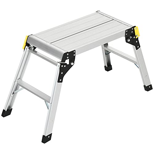 Preisvergleich Produktbild DURHAND Arbeitsplatform, Trittleiter mit Sicherheitsriegel, klappbare Haushaltsleiter mit 2 Stufen, Klappleiter, Trittbank bis 150 KG Belastbar, Tritthocker aus Aluminiumlegierung, Silber
