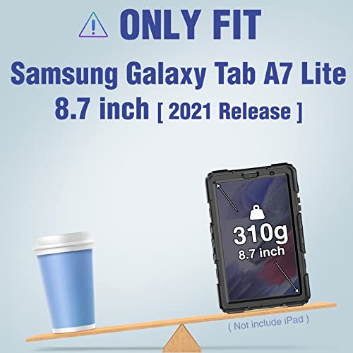 Timecity Samsung Galaxy Tab A7 Lite Case 8.7-Inch 2021 For Lively And Active Users, Sm-T220/ T225/ T227 Durable Sturdy Protection Case With Screen Protector, Swivel Handle, Kickstand, Strap - Black #TOP1
