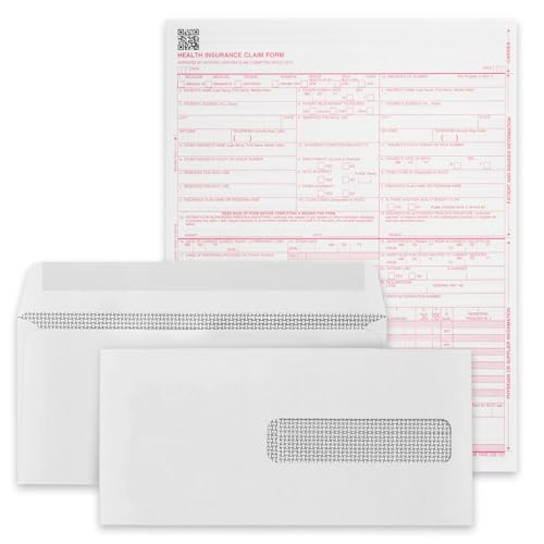 Blue Summit CMS-1500 Medical Claim Forms, 500-Pack with 500 CMS-1500 Form Envelopes, No Peel Self Seal, 500 Count