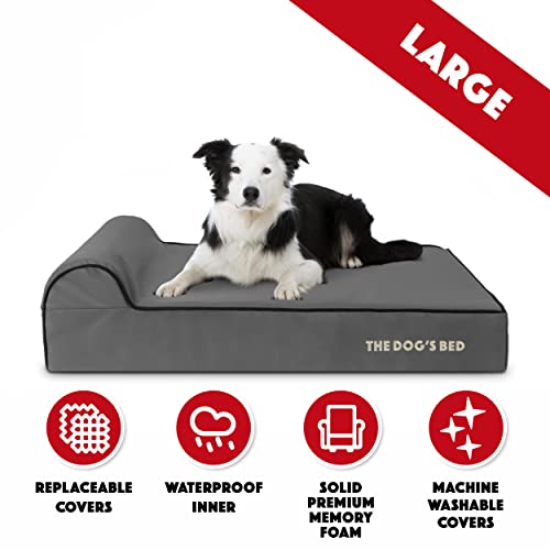 The Dog’s Bed Orthopedic Headrest Dog Bed Large Grey/Black 40X25, Memory Foam, Pain Relief: Arthritis, Hip & Elbow Dysplasia, Post Surgery, Lameness, Supportive, Calming, Waterproof Washable Cover #TOP5