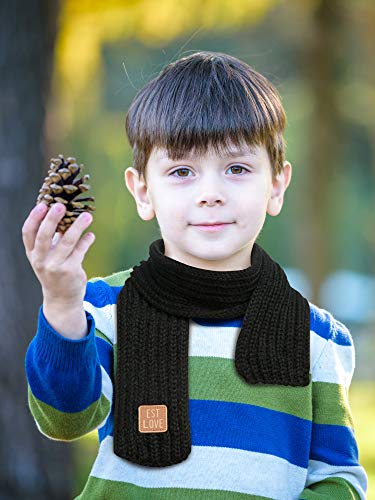 Zhanmai 2 Pieces Kids Winter Warm Knit Scarves Warm Scarf Neck Warmer For Toddlers Boys Girls (Black, Beige) #TOP3