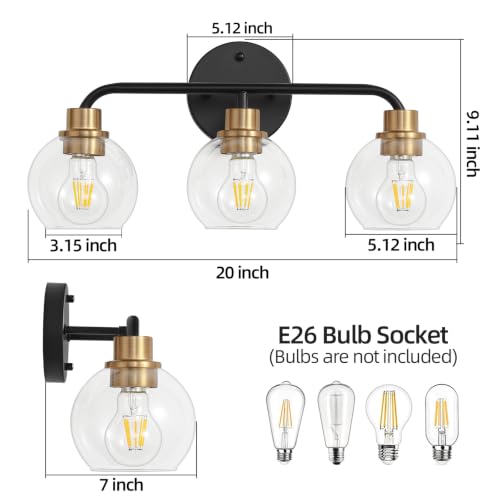 Image of 3 Light Bathroom Vanity Light, Black and Gold Bathroom Light Fixtures