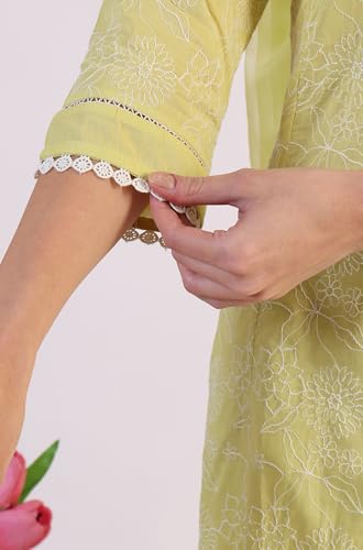 Image of W for Woman Embroidered Lace Cotton Blend Straight Kurta & Straight pant Set