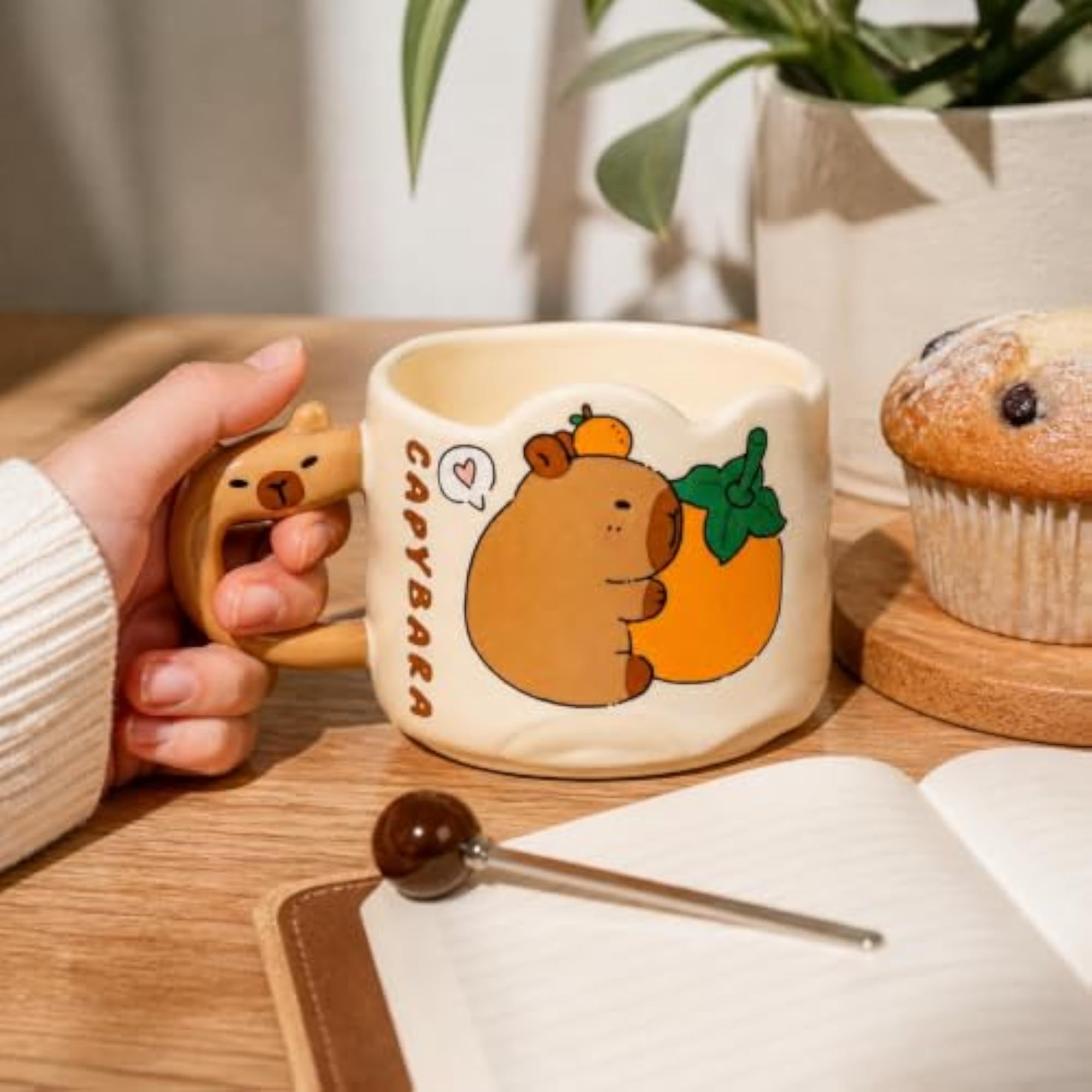 Capybara Stacking Ceramic Mug with Lid and Spoon