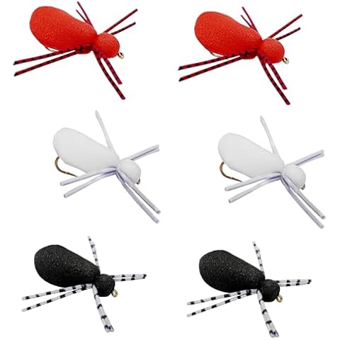 Thor Outdoor Foam Spider Fly Fishing Set – 6 Pc, Red, White, Black, Hook Size #14 - Topwater Dry Flies for Bass, Panfish, and Trout Cover