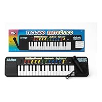 Piano Teclado Musical Infantil Microfone Karaoke 32 teclas Brinquedo Educativo preto
