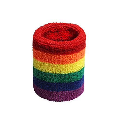 fatteryu Frauen Männer Sport Armbänder Handtuch Schweißband Regenbogen Bunte Streifen Atmungsaktive Armschienen Laufen Badminton Handgelenkstütze Wrap A Cover