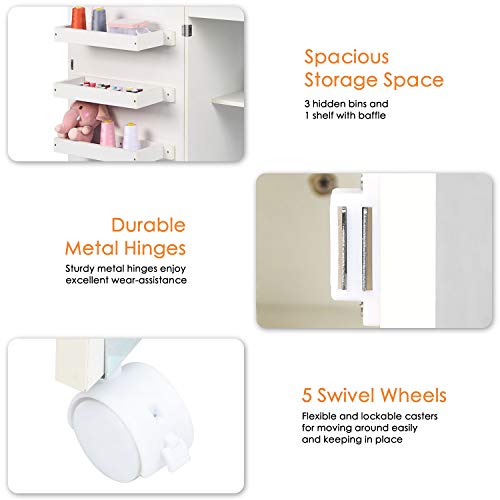 NSdirect Sewing Table, Foldable Sewing Craft Cart&Sewing Cabinet Miscellaneous Sewing Kit Art Desk with Storage Shelves and Lockable Casters, White