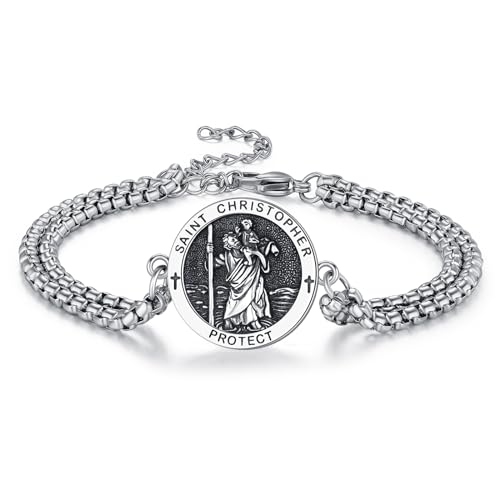 Collier St Christophe pour homme pendentif religieux Jésus argent sterling 925