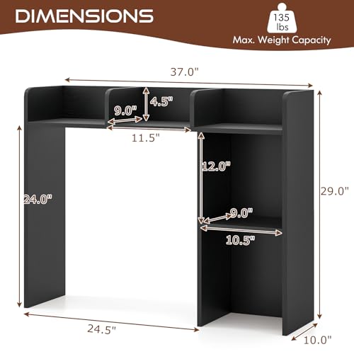 Image of Tangkula Desktop Bookshelf, Countertop Storage Hutch with Shelves for Computer Desk, Desk 3-Tier Display Rack, Multipurpose Wood Desktop Hutch Storage Organizer for Dorm Office (Black,5 Shelves)