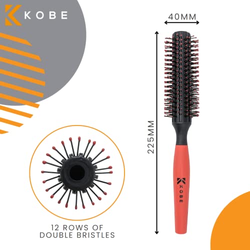 Kobe Pro Quiff Roller Large Round Men's Hair Brush 12 Rows of Ball-Tipped Bristles for volumising 20mm barrel creating waves & straightening easily Lifts the Hair & Prevents Pulling - Image 4