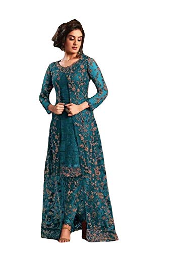 Prija Collection Ready to Wear Pakistani Style Embroidered Koti Salwar Kameez Salwar Suit for Women (Rama Green, XS)