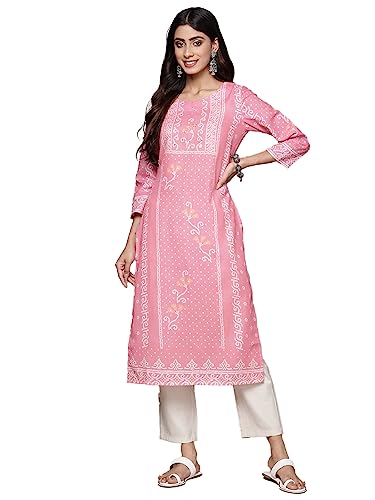 Image of ishin Women's Silk Ethnic Motifs Pink Straight Kurta