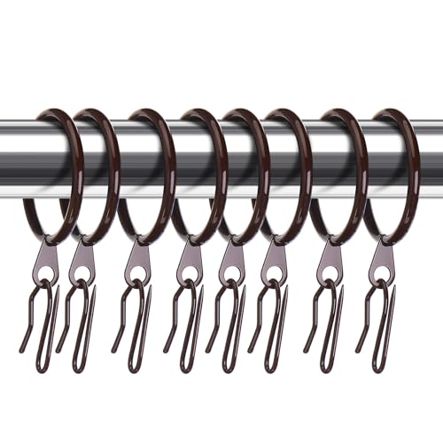 Hotop 30 Pcs Metal Drapery Curtain Rings 0.98/1.26/1.65 inch Interior Diameter and 30 Pcs Hanging Curtain Drapery Pin Hooks for Window Door Shower(Brown 32 mm)