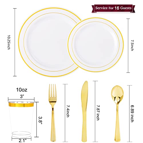 WELLIFE Gold Plastic Dinnerware Set, 96pcs, Party Cutlery Included