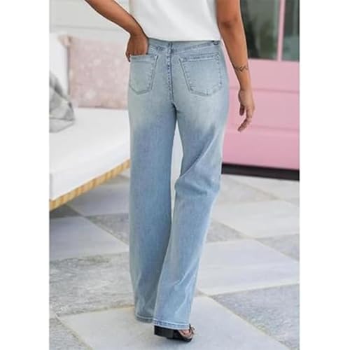 Arisefrom Jeans, Plus Size Vintage Wash Stretchy Top Straight Leg, Bootcut Jeans for Women3