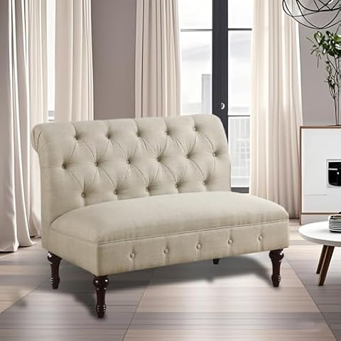 Hevaotry Armless Loveseat Sofa, Modern Sofa Chair, Wood Couch, Accent Upholstered Settee Bench with Back for Living Room, Bedroom, Office, Leisure Fabric Furniture, Beige Cover