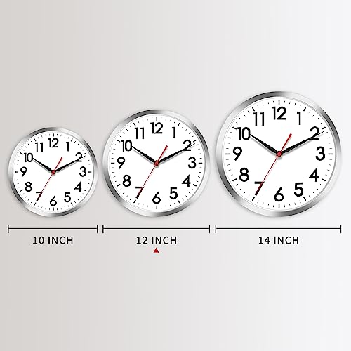 Image of AKCISOT Wall Clock 12 Inch Silent Wall Clocks Battery Operated Non Ticking - Modern Silver Clock Decorative for Kitchen, Bathroom, Bedroom, Living Room, Office, Home