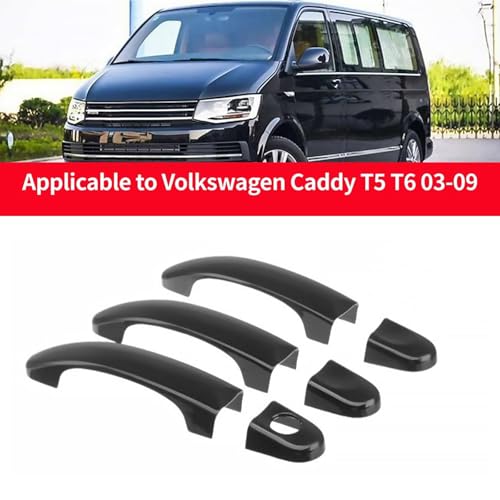 Lot de 6 housses de poignée de porte extérieure pour T5 T6 Transporter Caddy noir brillant