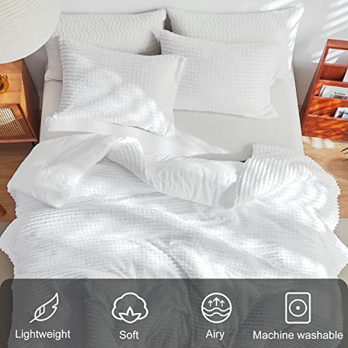 Warmdern Queen Comforter Set White Boho Stripe Comforter Lightweight Microfiber Down Alternative Comforter Tufted Bedding Set 3 Pcs For All Season - 1 Comforter & 2 Pillowcases (White, Queen) #TOP2