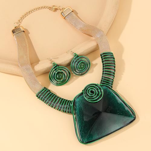 Collar Feng Shui y pendientes para mujer con resina retro 3