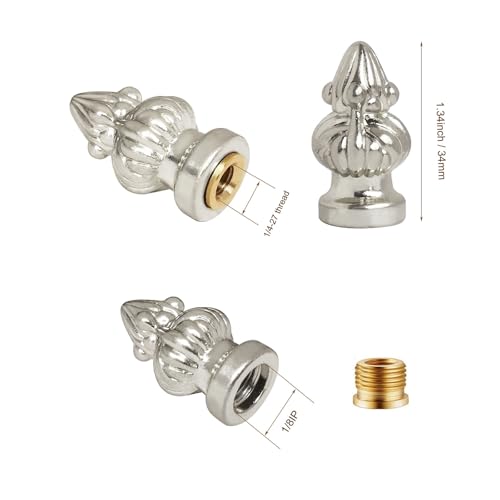 Image of 2 Pieces 1 /8IP Lamp Shade Finial Tiffany Victorian Finials for Lamps Threaded Lamp Cap Knob for Table Lamps or Floor Lamps (Nickel)