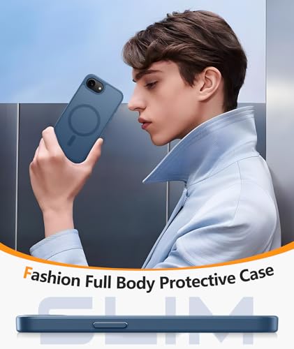 Image of FNTCASE for iPhone 17e Case: iPhone 16e Phone Case [Compatible with Magsafe] Matte Cases with [Screen Protector] Military Grade Shockproof Protective Phone Cover - Full Blue