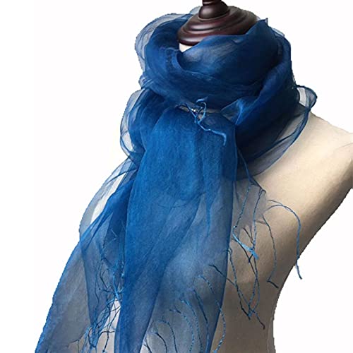 Women 100% Mulberry Silk Scarf Classic Handmade Elegant Long Shawl Solid Color Lightweight Silk Scarf (Color : Blue, Size : 70 x 180cm)2