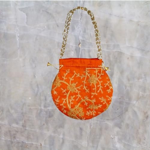 Indian Ethnic bag Ladies Handbag for Bridal Batwa Pearls Handle Clutch Purse for Women (Red)