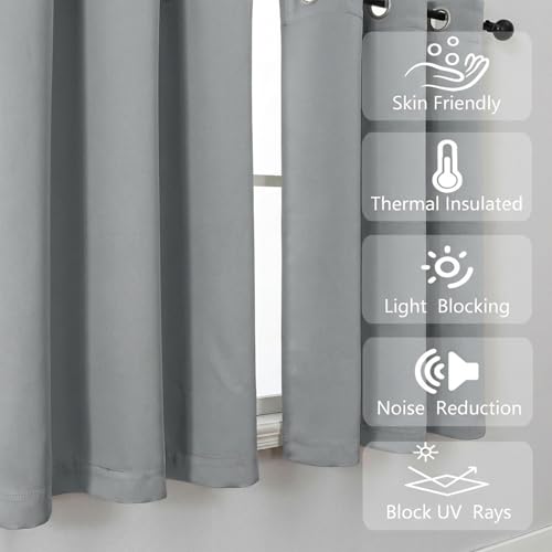 Image of Simplebrand Silver Grey Window Valance for Kitchen 14 Inches Long 2 Panels Set, Room Darkening Valance Curtains for Living Room, Grommet Short Privacy Kitchen Curtains for Bedroom Kids Room, 40Wx14L