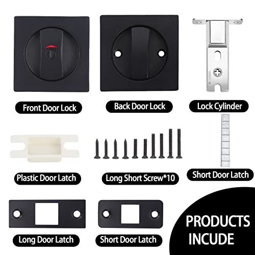 Lufyzora Pocket Door Lock With Color Coded Indicators， Privacy Pocket Door Hardware For Bathroom/Bedroom/Study Room Door， Flush Pocket Door Latch For 1-1/5 "To 2-3/16" Thickness Door(Balck 1 Pack) #TOP2