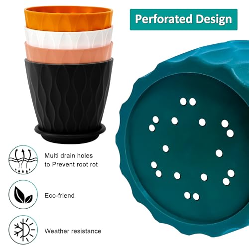 Eightiz Pack of 5 Round Flower Pots for Home Planters, Terrace, Garden Etc | Multicolor | Suitable for Home Indoor & Outdoor Gardening Plants(Mix Colour) - Image 4 thumbnail