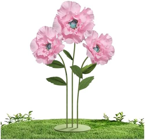 Mverse Giant Flower with Heavy Duty Iron Base Stand, Aluminum Pipe Stems | Large Artificial Poppy Paper Flowers Decorations for Outdoor Wedding, Party, Home Décor (Blush Pink)