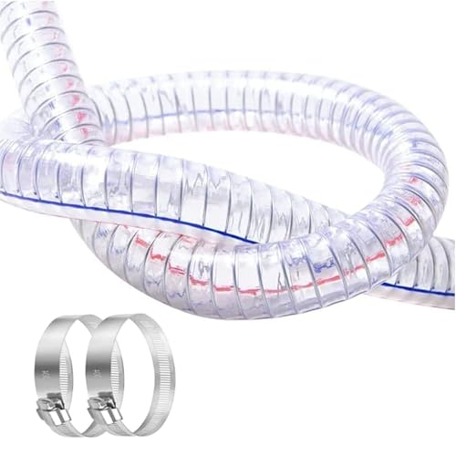 Tubo de succión de vinilo PVC, Manguera de PVC transparente de 1 m con alambre de acero y duradera, con 2 abrazaderas y 3,5 mm de espesor.(ID 25mm)
