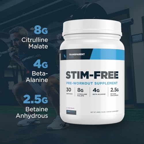 Image of Transparent Labs Stim-Free Pre-Workout - Caffeine & Stim Free Pre Workout Powder for Men and Women with Beta Alanine Powder, Citrulline Malate, & elevATP - 30 Servings, Blue Raspberry