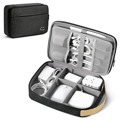 Travelkin Large Cord Organizer Travel, Electronic Organizer Travel Case, Expandable Cable Organizer Bag For Cords, Chargers Phone, Usbs, Tablet (Up to 10"), SD Card (Black)