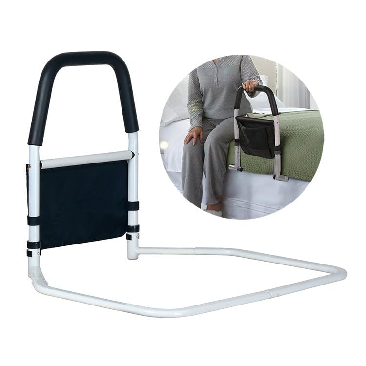 30" Bedside Safety Handle Adjustable Bed Rails for Elderly AdultsbFall Prevention Safety Handle with Storage Pocket Grab Bar Mobility Aid -Fits Full Twin Beds Senior Bedside Support