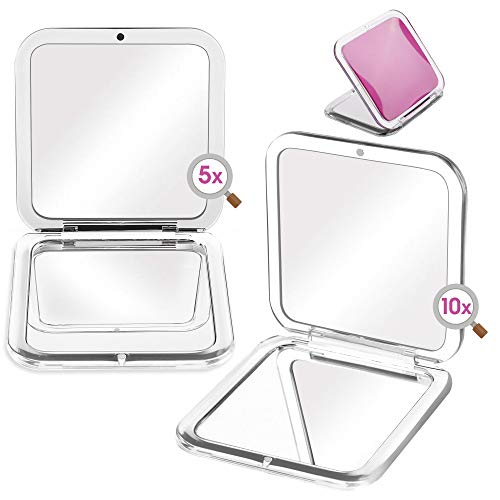 LotFancy 2pcs Compact Magnifying Mirror, 10X/1X Magnifying Makeup Mirror & 5X/1X Double-Sided Folding