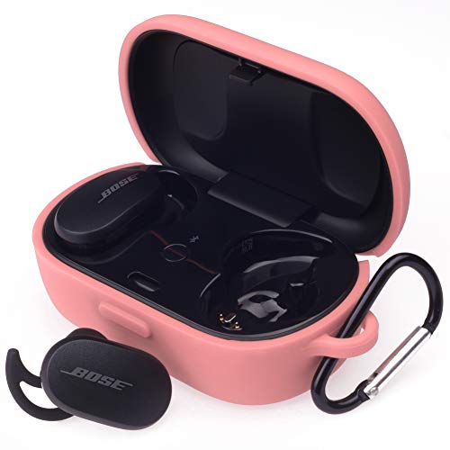 Hi Color Silicone Case for Bose QuietComfort Earbuds Case (Not Fit for Bose Sport Earbuds) Bose QuietComfort Noise Cancelling Case Cover Anti-Fall Earphone Case with Carabiner (Pink)