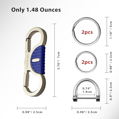 Image of Heavy Duty Keychain with Quick Release Double Carabiner Clip, Key Rings, D Ring, Car Key Holder for Belt Loop