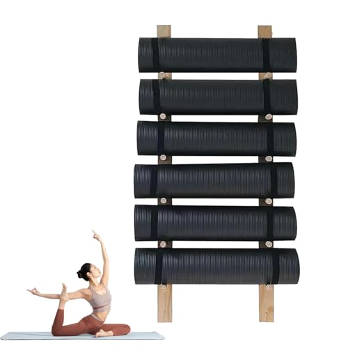 Support mural en bois pour rouleaux de massage et tapis de yoga