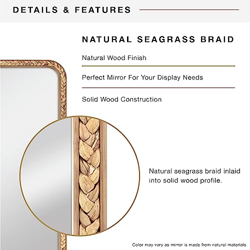 MCS 24x36 Large Wall Mirror, Natural Woodgrain Solid Wood Frame with Braided Seagrass Detail, Vertical & Horizontal Coastal Mirror for Bathroom, Bedroom & Livingroom - Image 4