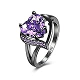 Eternity Love Wedding Bands Women's 18K Black Gold Plated Heart Rings Princess Cut CZ Crystal Engagement Rings Best Promise Rings Anniversary Wedding Rings for Lady Girl, Purple , 6
