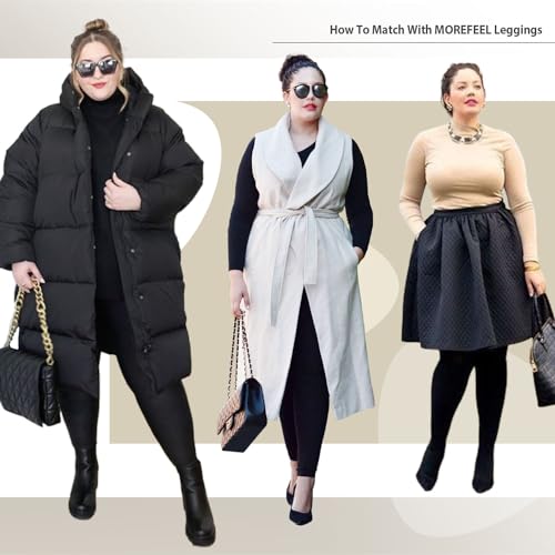 MOREFEEL Plus Size Leggings Fleece Lined with Pockets for Women-XL-4XL Thermal Winter Tummy Control Workout Yoga Pants4