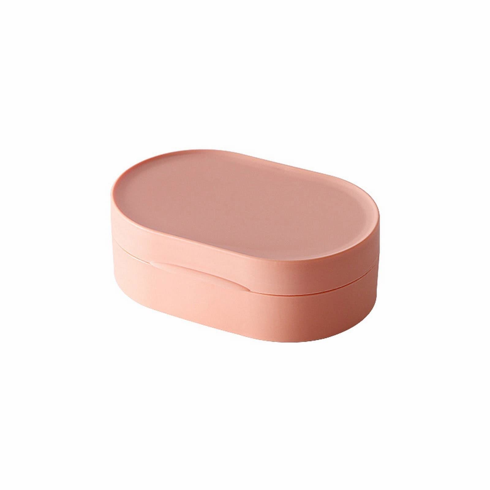 Jabonera impermeable sellada redonda de viaje, bandeja de jabón portátil con tapa para suministros de baño (rosa)