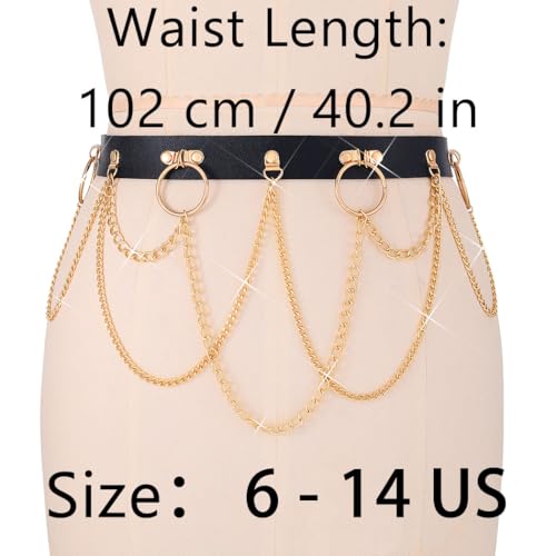 BODIY Black Leather Waist Chain Belt Gold Body Chain Punk Rave Accessories Fashion Body Jewelry for Women3