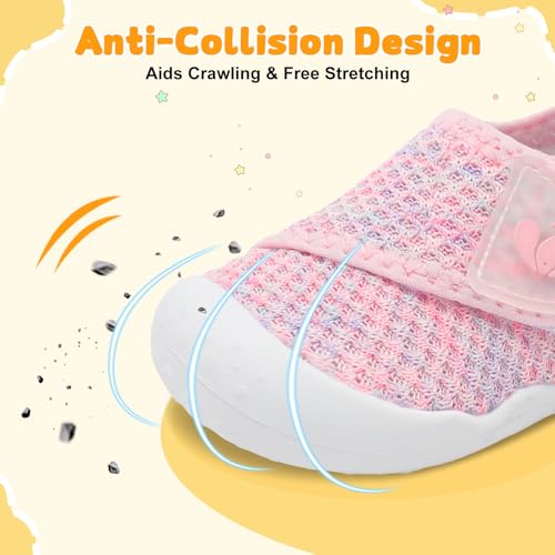 Image of FEETCITY Baby First Walking Shoes Wide Baby Shoes Infant Sneakers Newborn Crib Shoe Barefoot Lightweight Slip On Shoe